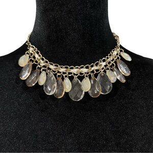 Statement Necklace Teardrop Fringe Gold Tone Adjustable Length Matching Earrings